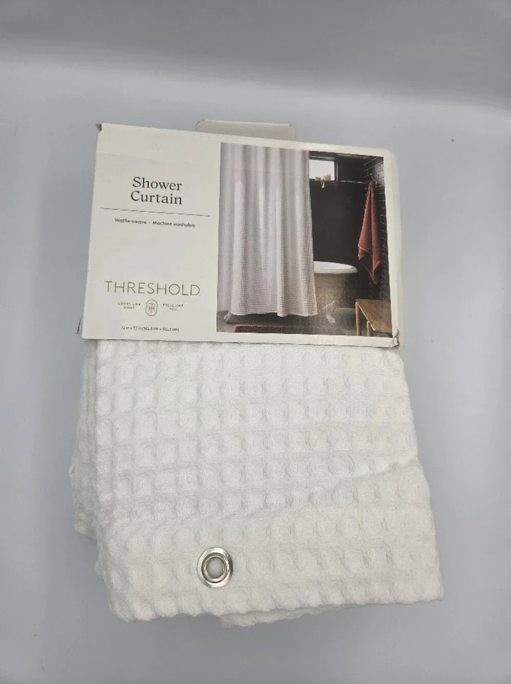 Threshold White Waffle-Texture Shower Curtain 72 In X 72 In Nwt